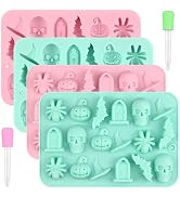 Actvty Halloween Chocolate Silicone Mold, 4 Packs Candy Gummy Molds of 18 Cavity with Skull Pumpk...