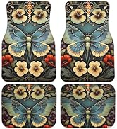 Art Deco Butterfly Pattern with high Absorbency car Green mats. Non-Slip Feature Car Floor Mats A...