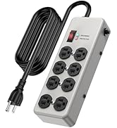 HEZI 20A Power Strip Surge Protector, Durable Metal 8-Outlet with Heavy Duty 20 Amp Extension Cor...