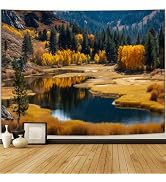 Simpkeely Autumn Mountain Lake Tapestry, Golden Fall Forest Landscape Wall Hanging, Scenic Nature...