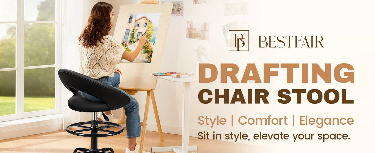 Bar Stools Office Drafting Chair with Foot Rest and Wheels Shop Rolling Swivel Chair Standing Desk