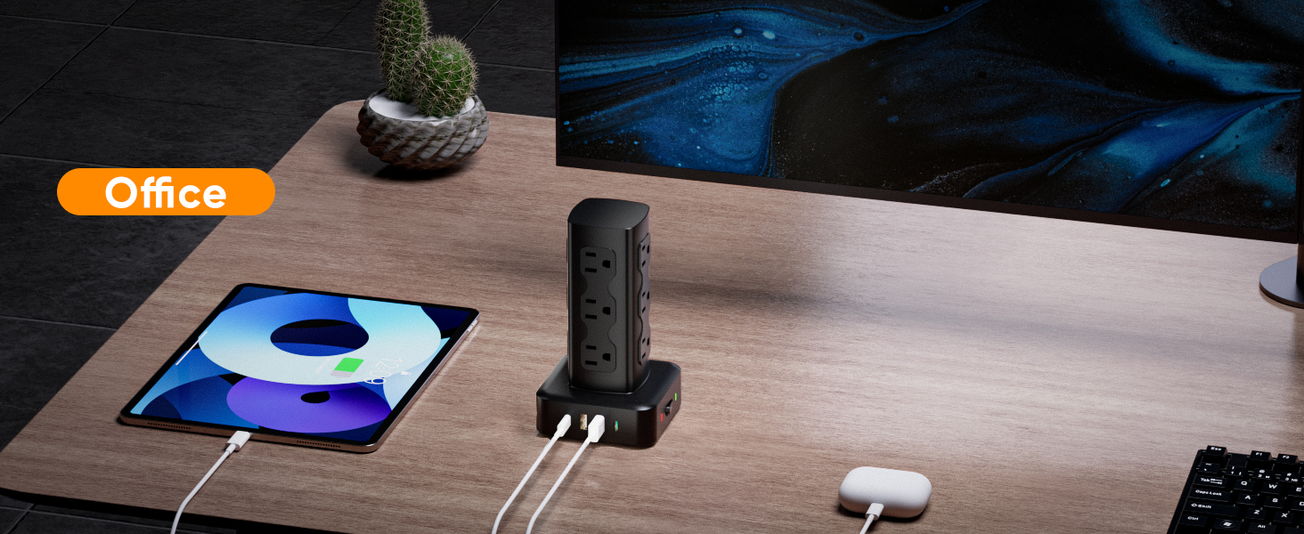 Tower Power Strip Surge Protector, Charging Station Tower