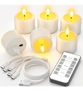 SoulBay Rechargeable Flameless Tea Lights, Up to 100H Runtime Flickering LED Votive Candles with ...