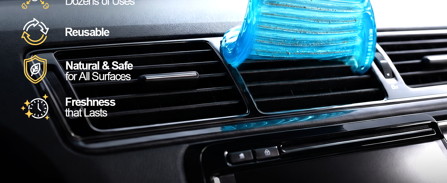 Reusable, natural, and safe car cleaning putty glides through dashboard air vents