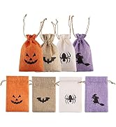 DECORA Burlap Gift Bags with Double Jute Drawstrings Candy Pouch Halloween Treat Bags with Differ...