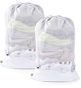 OTraki 2 Pack Drawstring Mesh Laundry Bags 24 x 35 inch Large Washing Machine Net Bag for Dirty C...