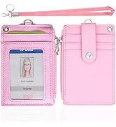 HASFINE ID Badge Holder with PU Leather Zipper Pocket & Lanyard, 2 Sided 5 Card Slots ID Card Hol...