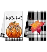 Hexagram Pumpkin Fall Kitchen Towels, Buffalo Check Fall Decor Hand Towels | Set of 2 18x28 Inch,...