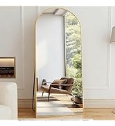 ZMYCZ Full Length Mirror, 78"x38" Arched Floor Length Mirror with Stand, Gold Body Mirrors Hangin...