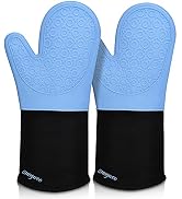 sungwoo Extra Long Silicone Oven Mitts, Heat Resistant Oven Gloves with Quilted Liner Non-Slip Te...