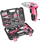 JENABOM Pink 151PCS Tool Kit with 3.6V USB Electric Screwdriver, Cordless Drill Set, Home Tool Se...