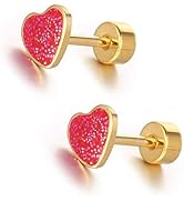 18g Titanium Heart Love Earrings for Women Girls Stainless Steel 14k Gold Plated Hypoallergenic C...