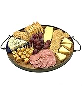 Wrightmart Acacia Wood Cheese Tray and Serving Board with Handles – Large Round Charcuterie Circl...