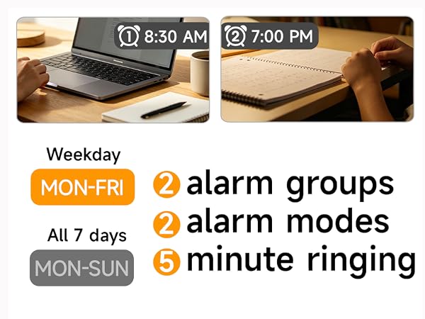 dual alarm clock with weekday weekend mode independent settings for students office
