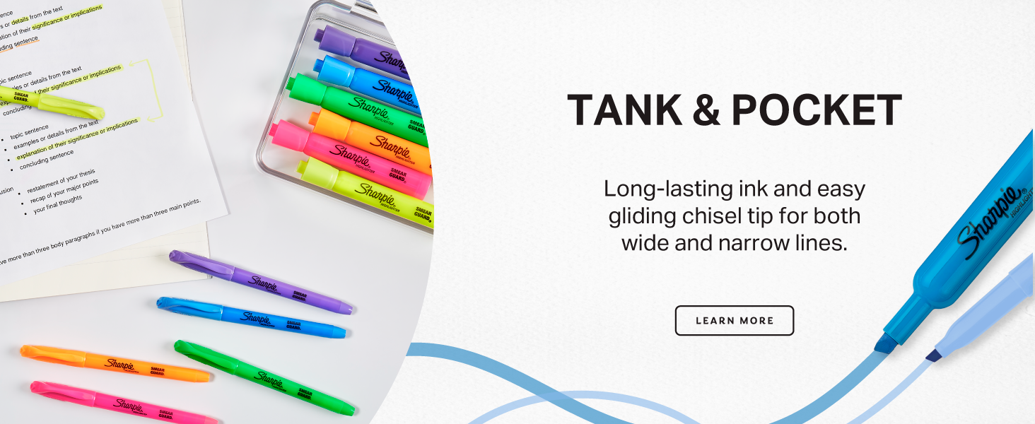 tank pocket style tip type chisel long lasting sharpie blue colorful pastel bible school office home