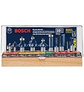 BOSCH RBS010 10-Piece 1/2 In. and 1/4 In. Shank Carbide-Tipped All-Purpose Professional Router Bi...