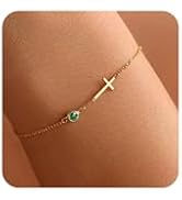KELAIEN Birthstone Gold Bracelets for Women Non Tarnish Trendy Dainty Charm Cross Bracelet Stack ...