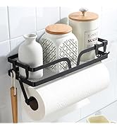 SUNTECH Paper Towel Holder with Shelf, Black Paper Towel Holder Wall Mount with Shelf with 4 Hook...