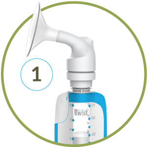 Breast Pump flange attached to Twist Pouch