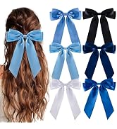 hisial 6Pcs Silky Satin Hair Clips Bows Long Tail Hair Ribbon Barrettes Ponytail Holders Hair Acc...