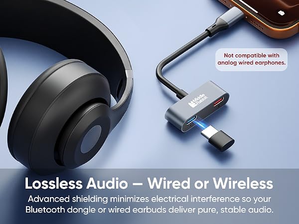 wireless dongle headphones wired earbuds iphone usb type c splitter dual headphone charger adapter