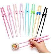 8 Pairs Reusable Training Kid Adult Chopsticks and Trainers for Beginners, 9.45 Inch Fiberglass J...