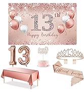Trgowaul 13th Birthday Decorations Party Set for girls, Rose Gold 13 Birthday Banner and Tableclo...