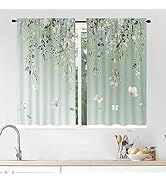 Mightree Short Tier Curtains for Kitchen Bathroom, Green Eucalyptus Leaf Cafe Curtains, Soft Airy...