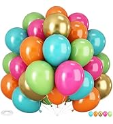 HILAVO Tropical Balloons Kit, 60 PCS 12Inch Hawaiian Balloons Hot Pink Orange Teal Green and Gold...