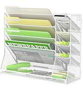 SUPEASY Wall File Organizer, 5-Tier office wall organizer with 4 Pen Holders, Wall Organizer for ...