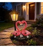 Flamingo Stump Statue Outdoor Solar Garden Decor for Outside Lawn Yard Patio, Home Office Valenti...