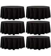 Aocoz Round Tablecloth 132 Inch 6 Pack Black Tablecloths Washable Decorative Linen Polyester Tabl...