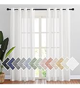NICETOWN White Sheer Linen Curtains for Living Room 84 inch Length 2 Panels Set, Grommet Semi She...