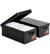yoyobubu DVD Storage Box – Black Faux Leather DVD Case with Lid – DVD Shelf Organizer for 25 Stan...