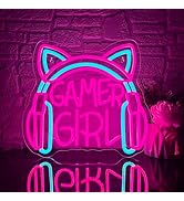 mutank Gamer Girl Cat Headphones Neon Sign, Game Room Neon Sign USB Powered Game Headphone Sign L...