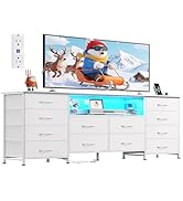 WLIVE White Dresser for Bedroom, Dresser TV Stand for 65, 70, 75 inch TV with Led Lights & Chargi...
