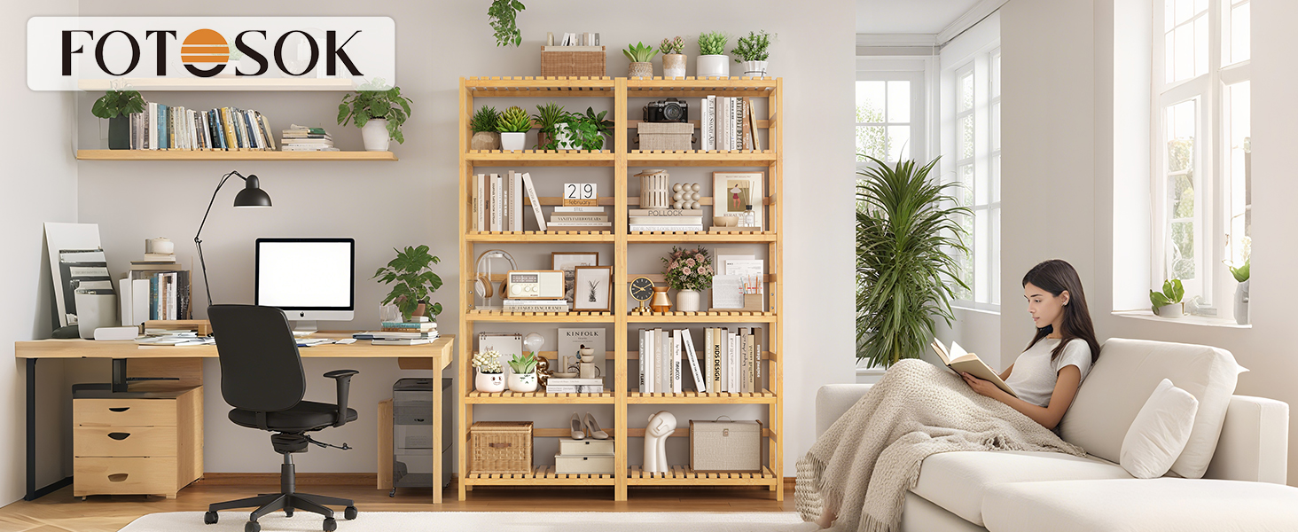 FOTOSOK 6-Tier Bamboo Shelf