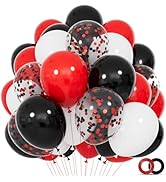 68Pcs Red Black White Latex Balloons 12 Inch with Black Red Confetti Balloons for Birthday, Weddi...