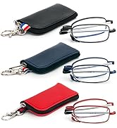 3 Pack Folding Reading Glasses with Keychain Compact Bags Women Men Blue Light Blocking Spring Hi...