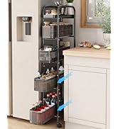 UMDONX Slim Storage Cart 5 Tier with Pull Out Basket Bathroom Organizer Rolling cart, Rolling Uti...