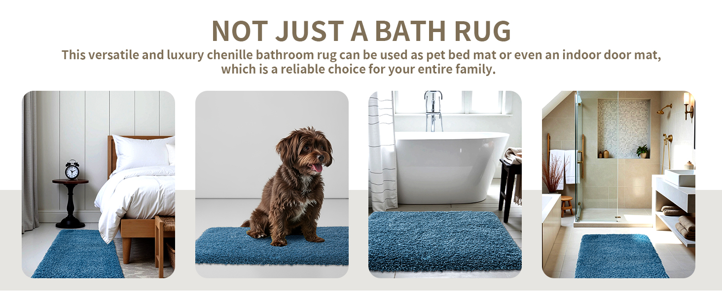 Bathroom Rugs Non Slip Washable Ultra Soft Absorbent Bath Mat Quick Dry Shaggy for Tub Blue Decor