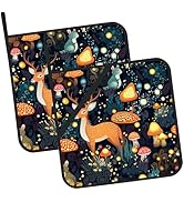 Fantasy Forest with Mushrooms Pot Holders Set of 2 Heat Resistant & Non Slip Potholders, Wild Dee...