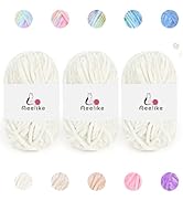 Soft Chenille Yarn w How to See Stitchs Tutorial Video, 3 Pack Velvet Yarn (White) Polyester 100g...