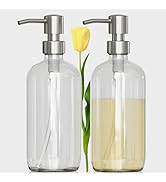 AmazerBath Soap Dispenser, 2 Pack Glass Soap Dispenser with Pump Stainless Steel, Soap Dispenser ...