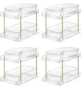 LAREKUN4pack 2-Tier Organizer & Storage Unit Stackable Bathroom Cabinet Organizer Pull-Out Kitche...