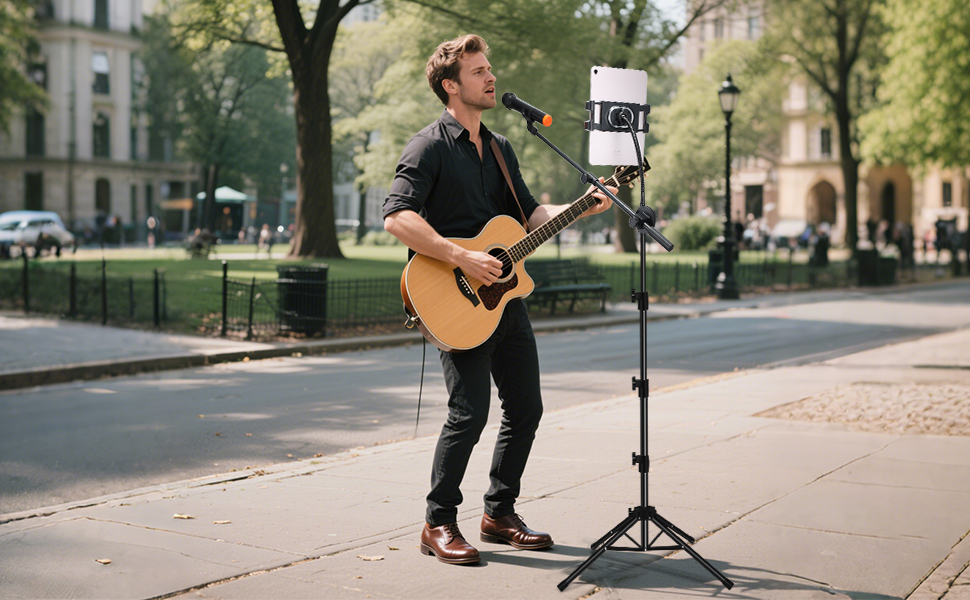 2 in 1 Microphone Stand with Tablet Phone Holder