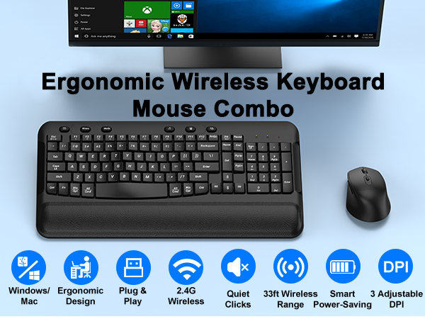Ergonomic Wireless Keyboard Mouse Combo