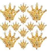 12PCS Crown Balloons, Gold Foil Crown Balloons Gold Crown Decoration for King and Queen Party Roy...