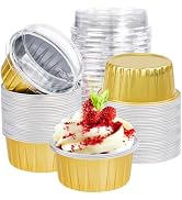 ZOXILEN 5oz Mini Cake Pans with Lids, Round, Glod, 40Pack | Disposable, Individual, Aluminum Foil...