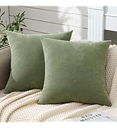 GAWAMAY Decorative Square Sage Green Throw Pillow Covers 18"x18" Inch Set of 2, Super Soft Chenil...